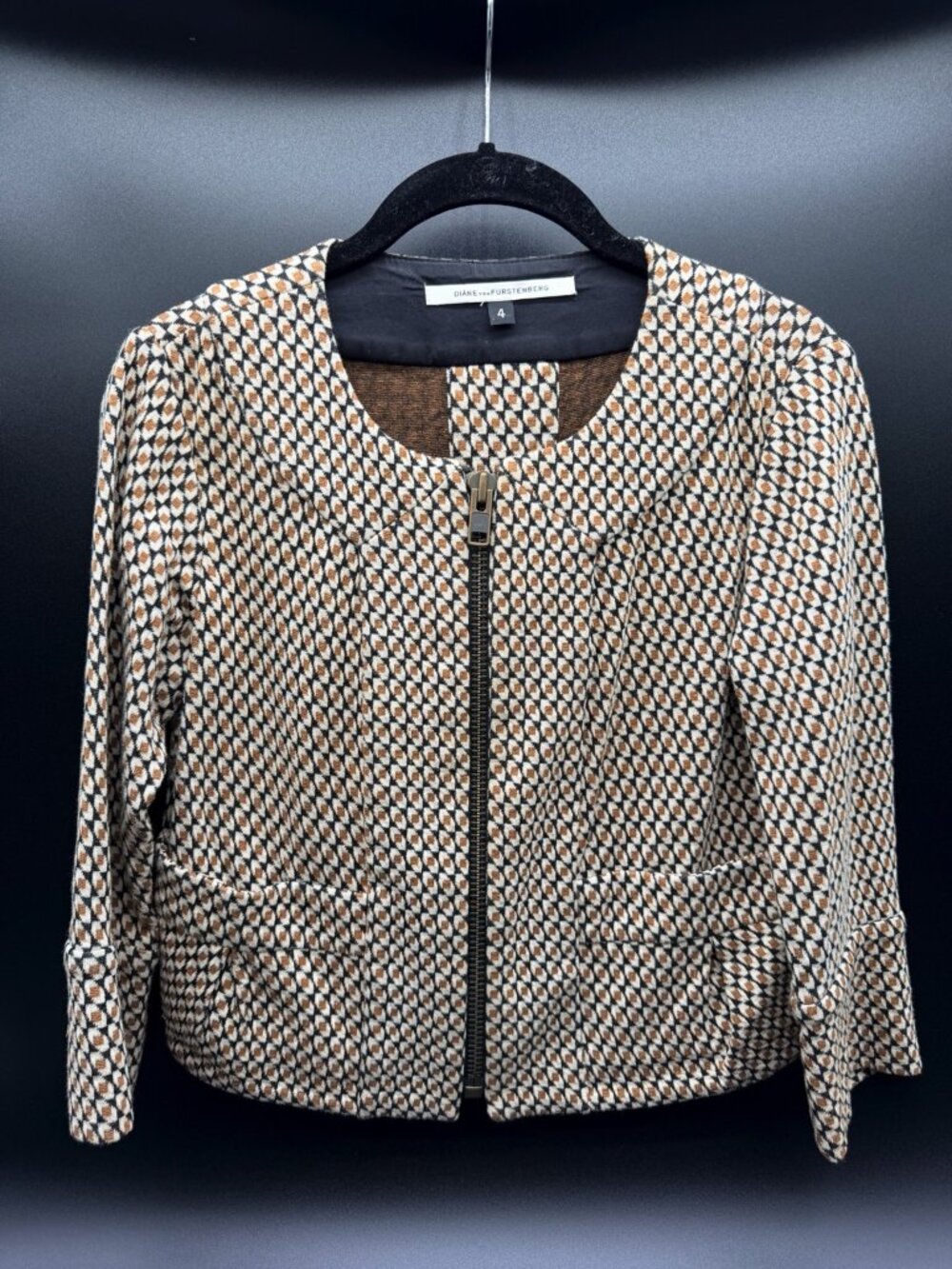 Diane von Furstenberg DVF Geometric Modern Zip Jacket Blazer Size 4